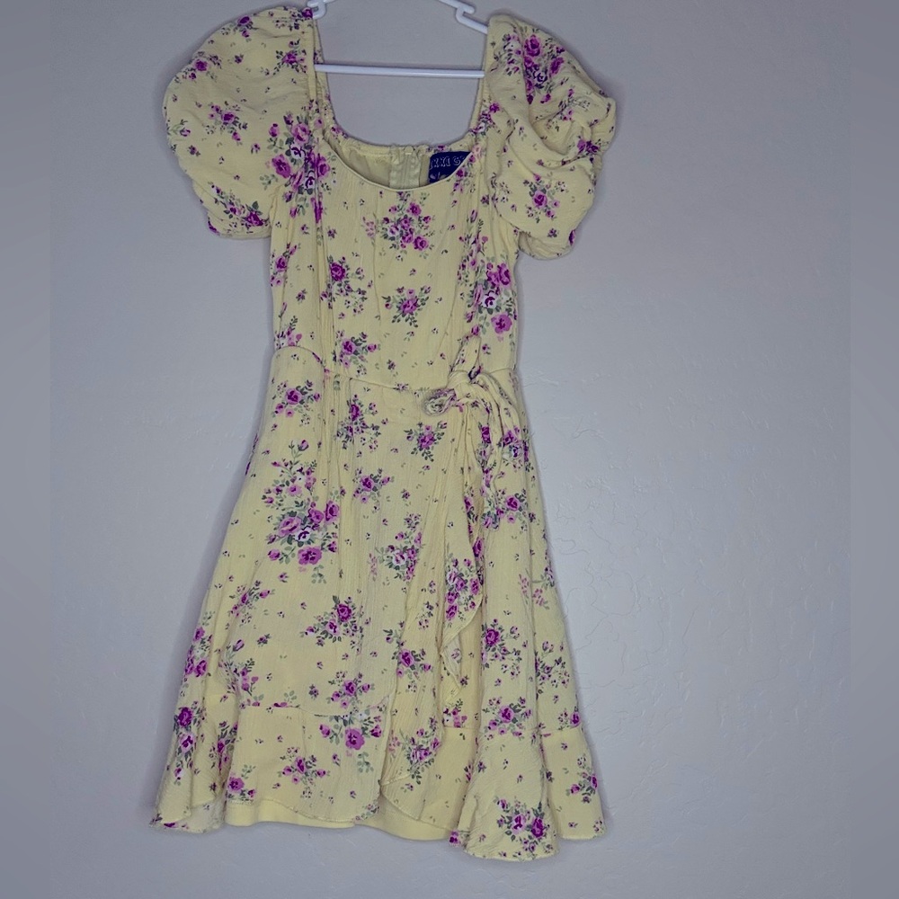 Girls Floral Yellow Dress with Puff Sleeves